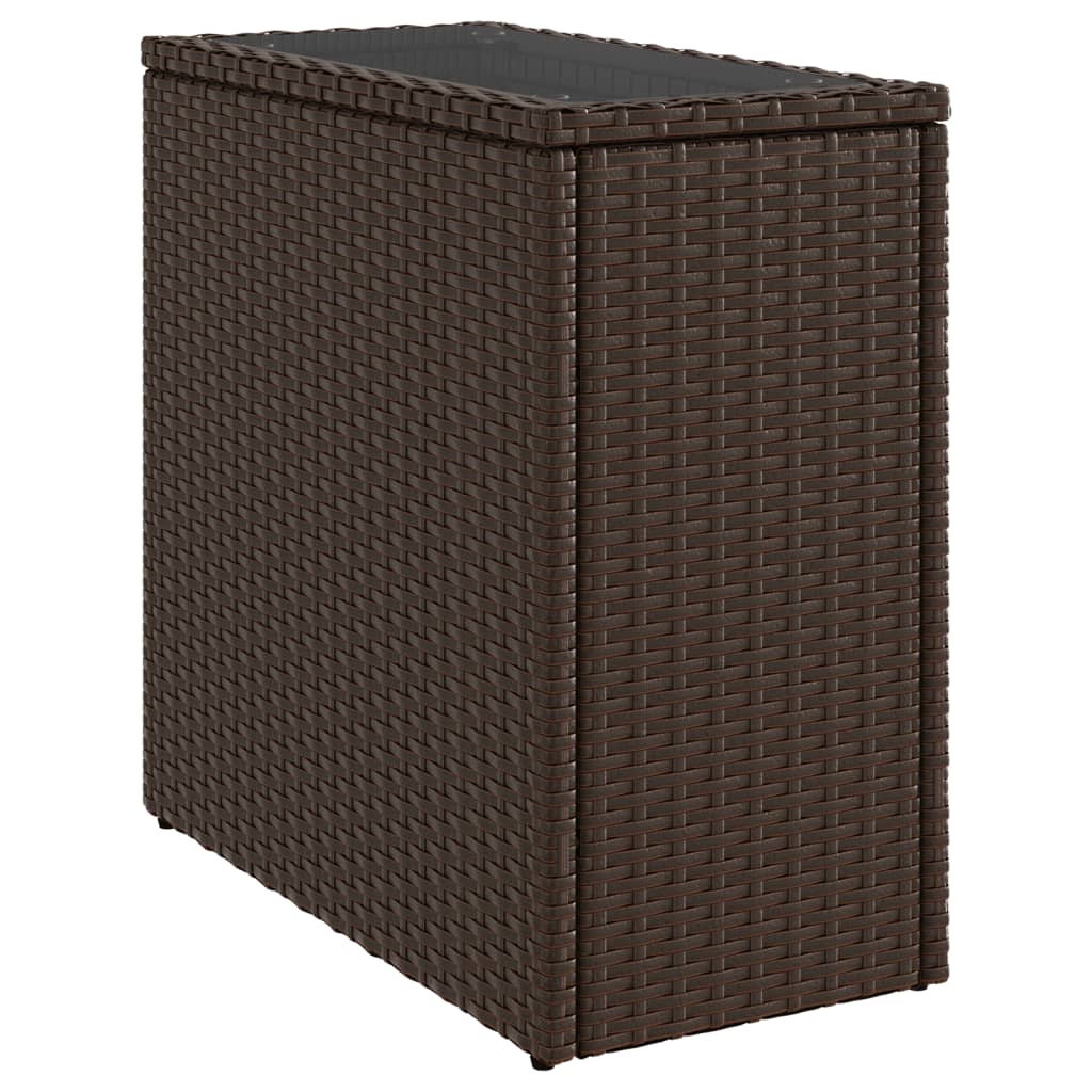 Barna polyrattan kerti kisasztal üveg lappal 58 x 27,5 x 55 cm 2