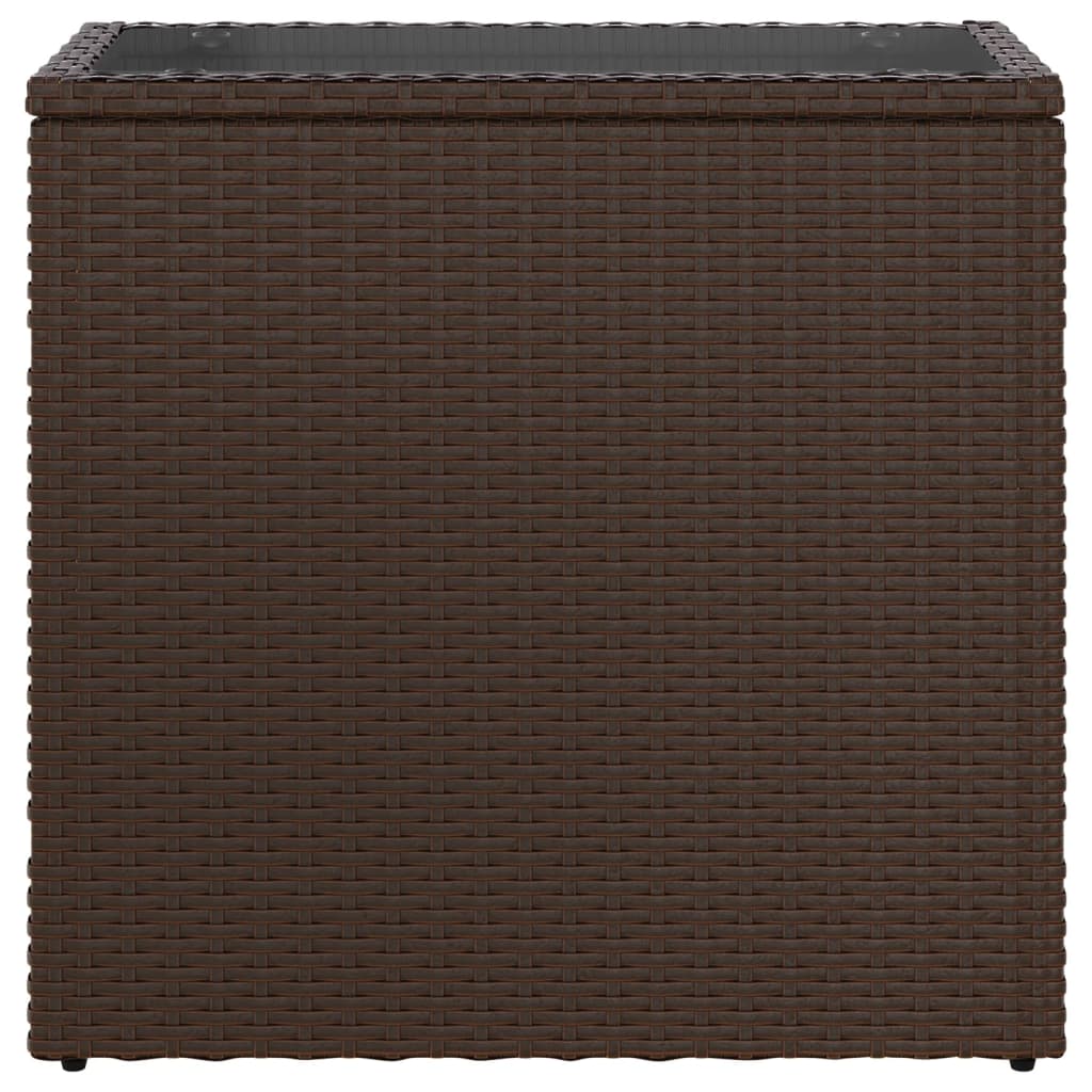 Barna polyrattan kerti kisasztal üveg lappal 58 x 27,5 x 55 cm 5