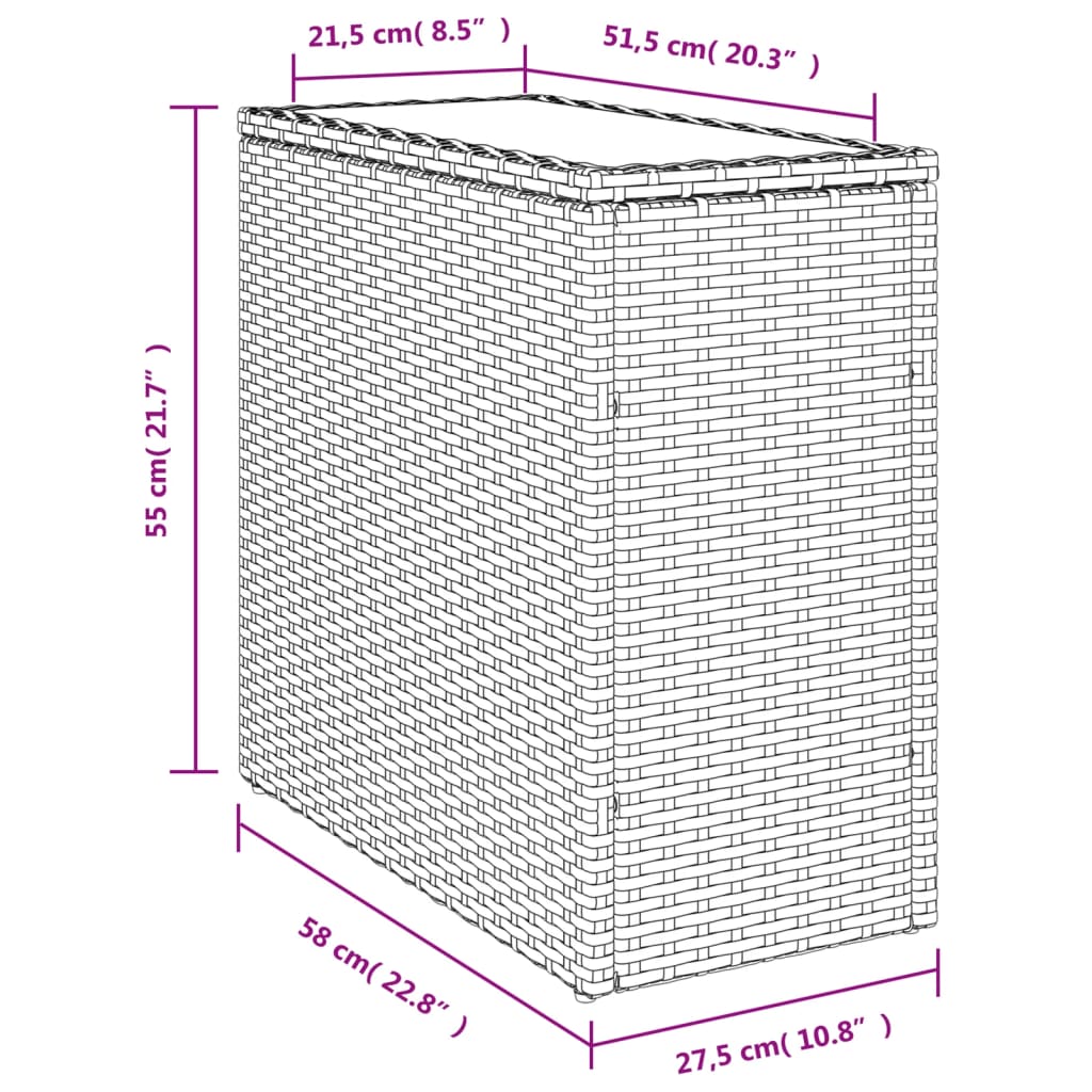 Barna polyrattan kerti kisasztal üveg lappal 58 x 27,5 x 55 cm 11