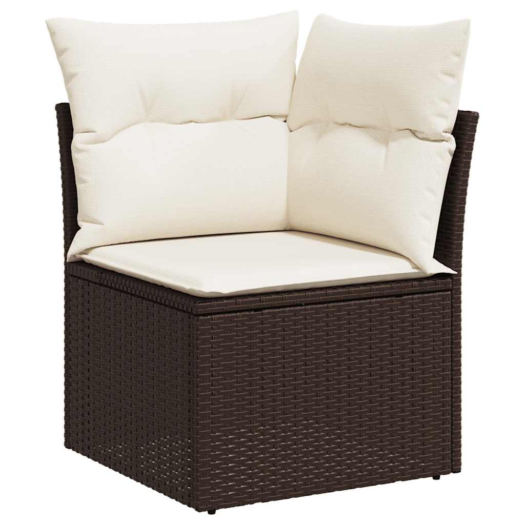 Barna polyrattan kerti sarokkanapé párnákkal 2