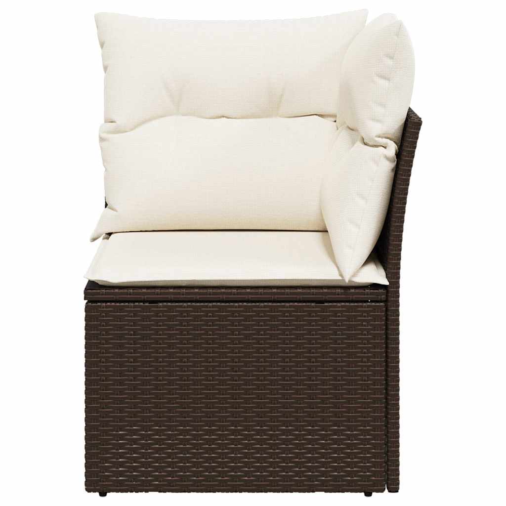Barna polyrattan kerti sarokkanapé párnákkal 4