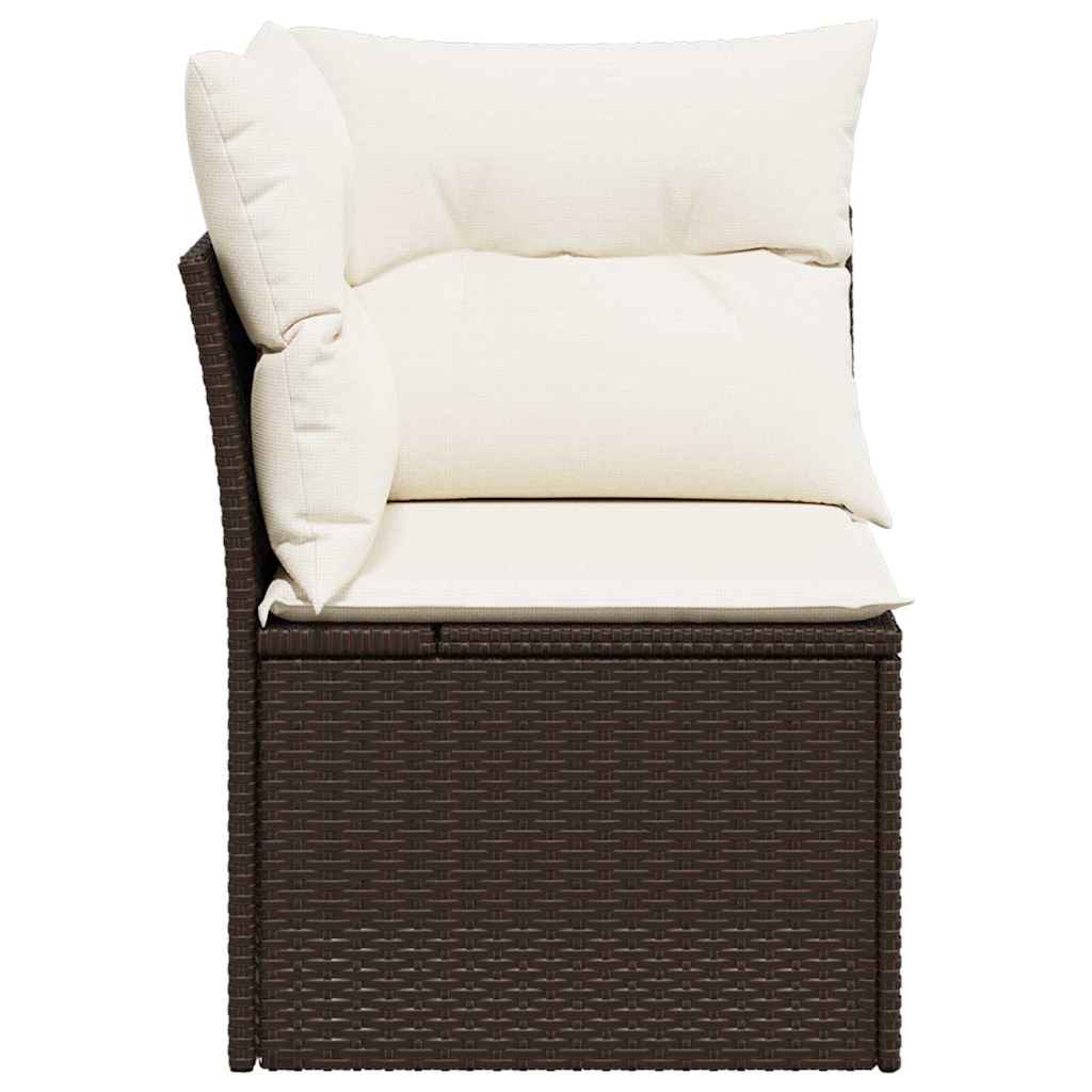 Barna polyrattan kerti sarokkanapé párnákkal 5