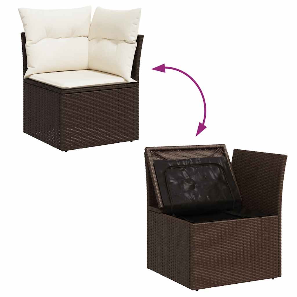 Barna polyrattan kerti sarokkanapé párnákkal 7