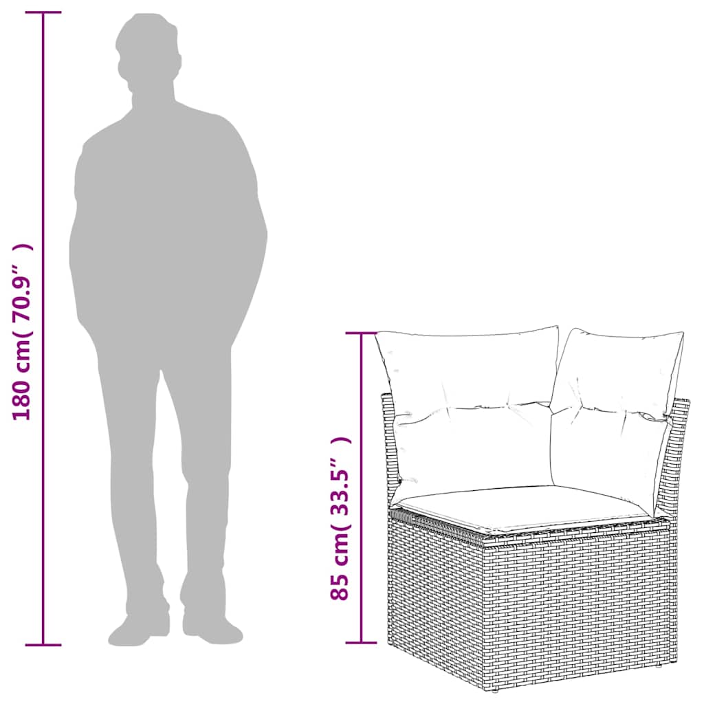 Barna polyrattan kerti sarokkanapé párnákkal 10