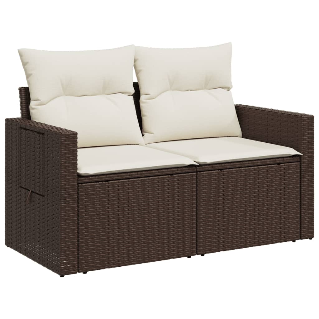 2 személyes barna polyrattan kerti kanapé párnával 4