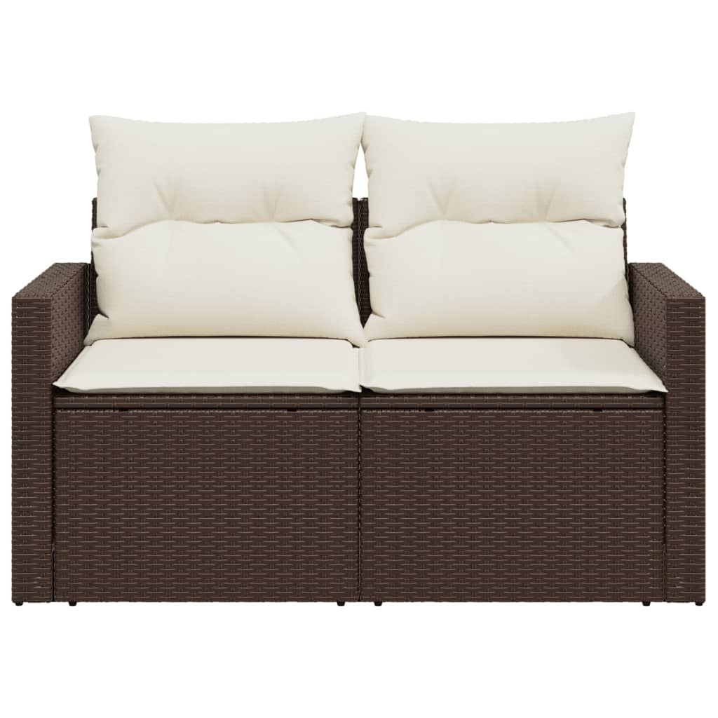 2 személyes barna polyrattan kerti kanapé párnával 5