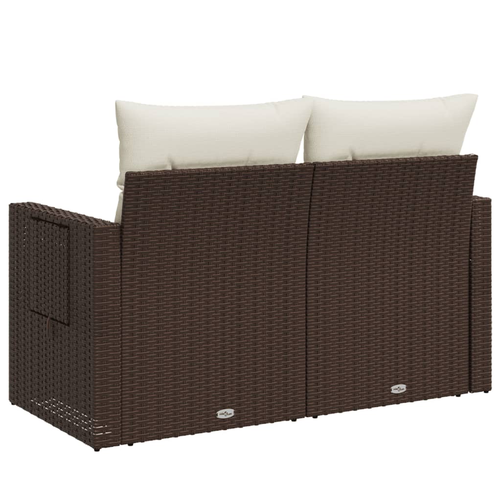 2 személyes barna polyrattan kerti kanapé párnával 7