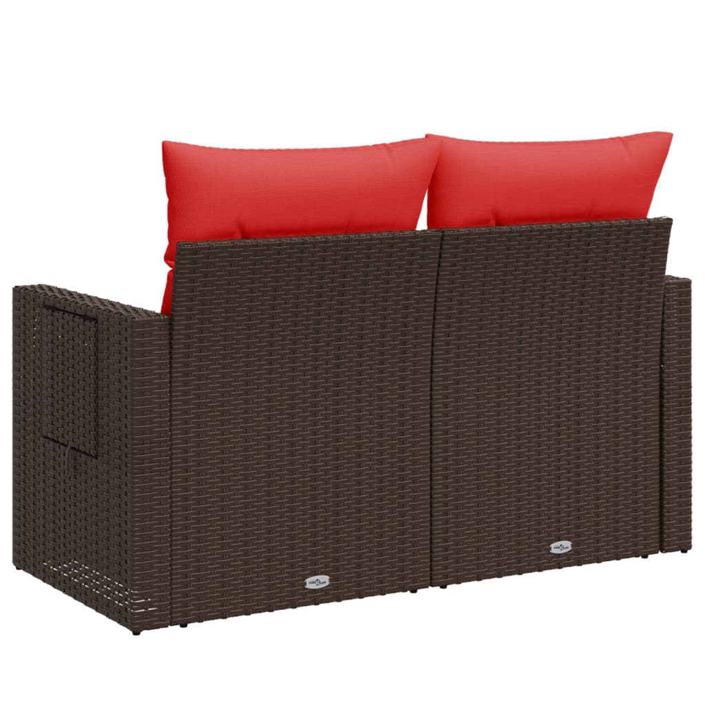 Kétszemélyes barna polyrattan kerti kanapé párnákkal 7