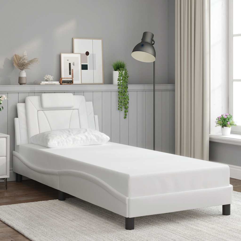 Fehér műbőr ágykeret Viana matrac nélkül 90 x 200 cm