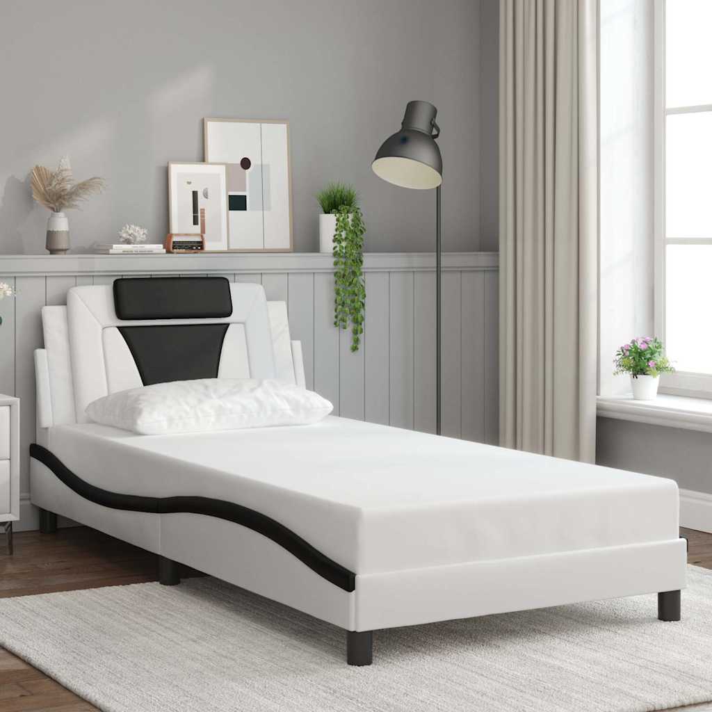 Fehér és fekete műbőr ágykeret Viana matrac nélkül 100x200 cm