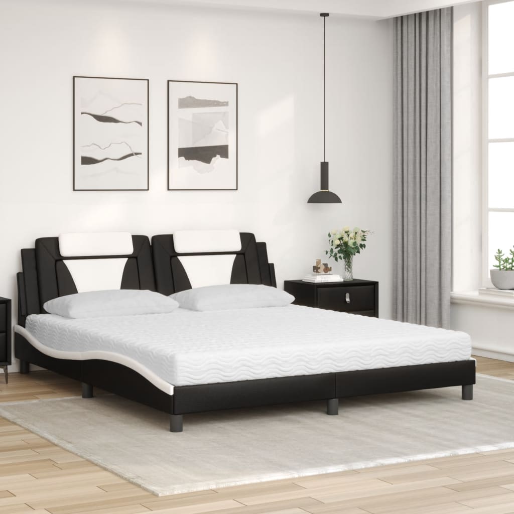 Fekete és fehér műbőr ágy Viana matraccal 180 x 200 cm 3