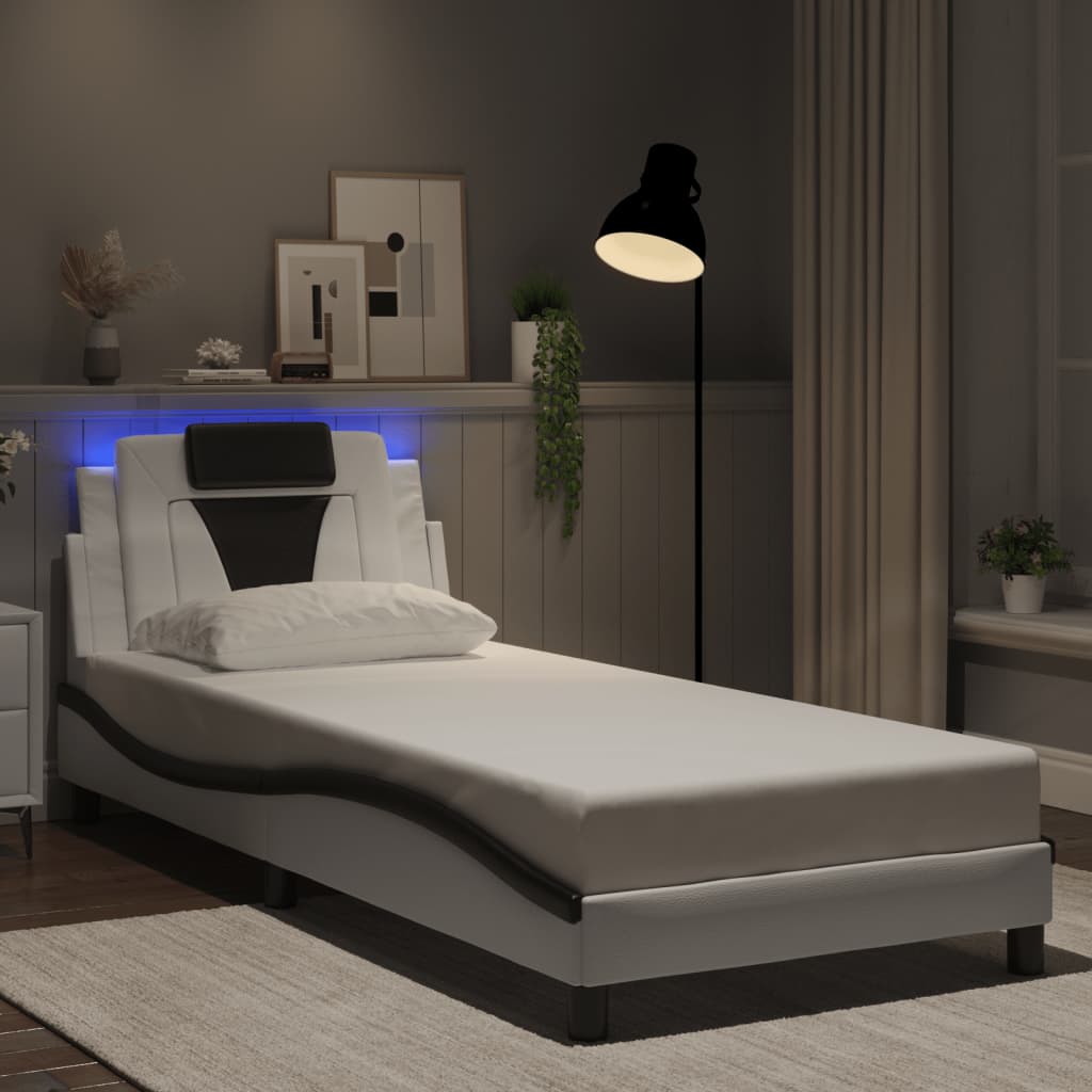 Fehér és fekete ágykeret Viana LED-ekkel matrac nélkül 80 x 200 cm