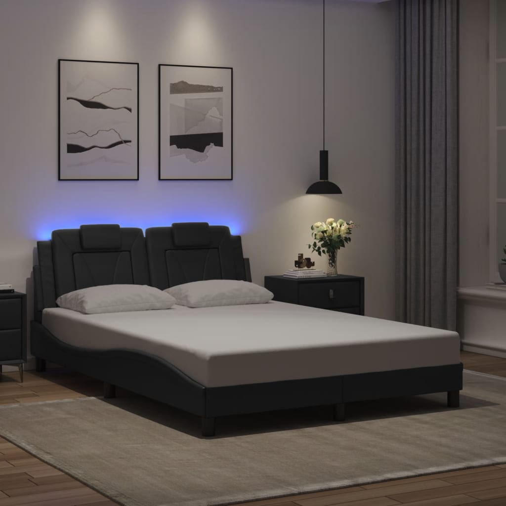 Fekete ágykeret Viana LED-ekkel matrac nélkül 140 x 190 cm
