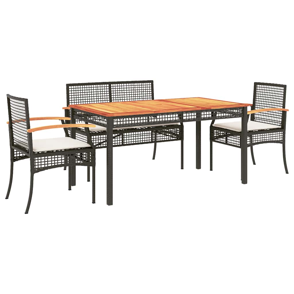 5 részes fekete polyrattan kerti étkezőgarnitúra párnákkal 2
