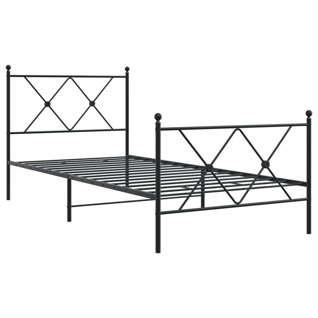 Fekete fém ágykeret fej- és lábtámlával 90 x 190 cm 3