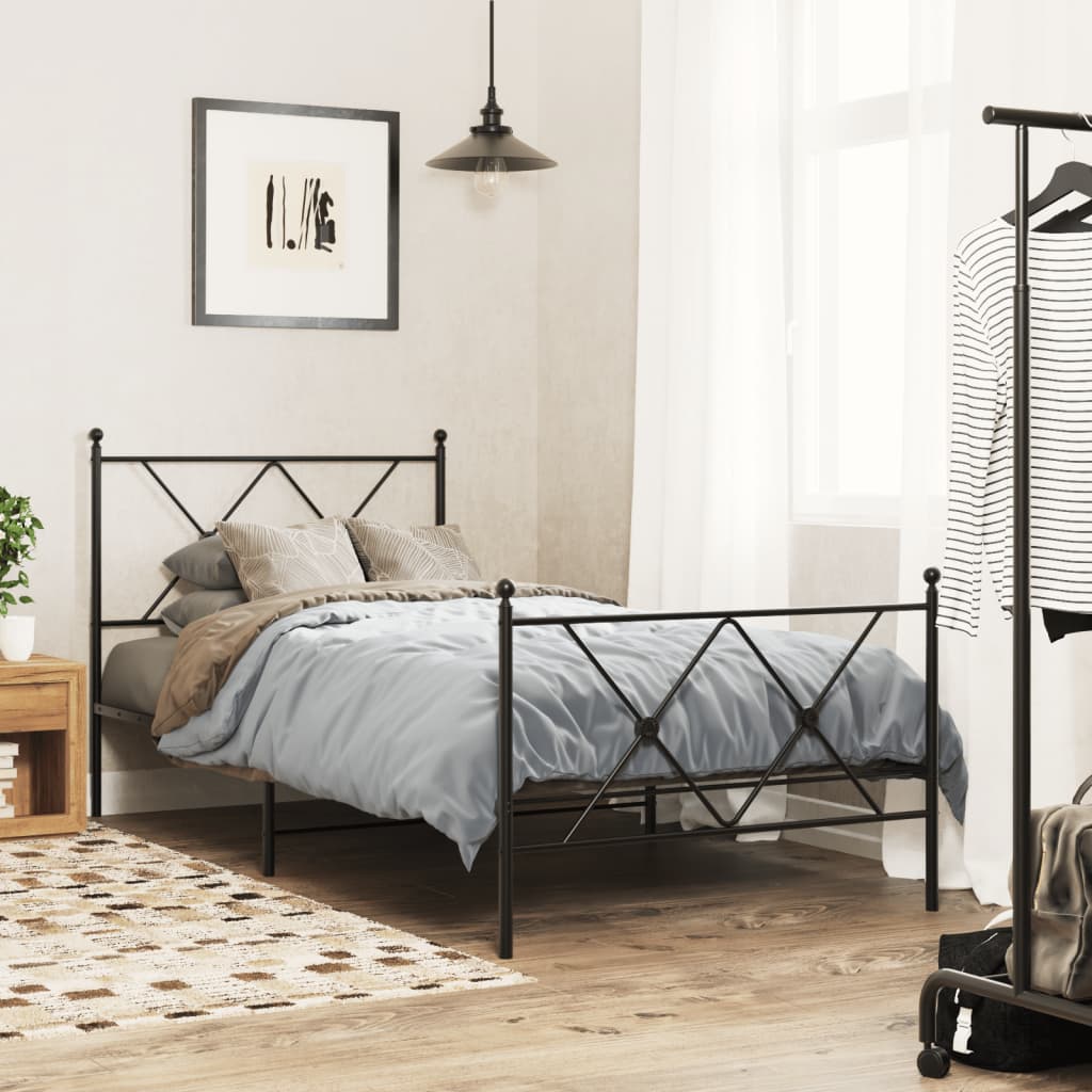Fekete fém ágykeret fej- és lábtámlával 90 x 190 cm