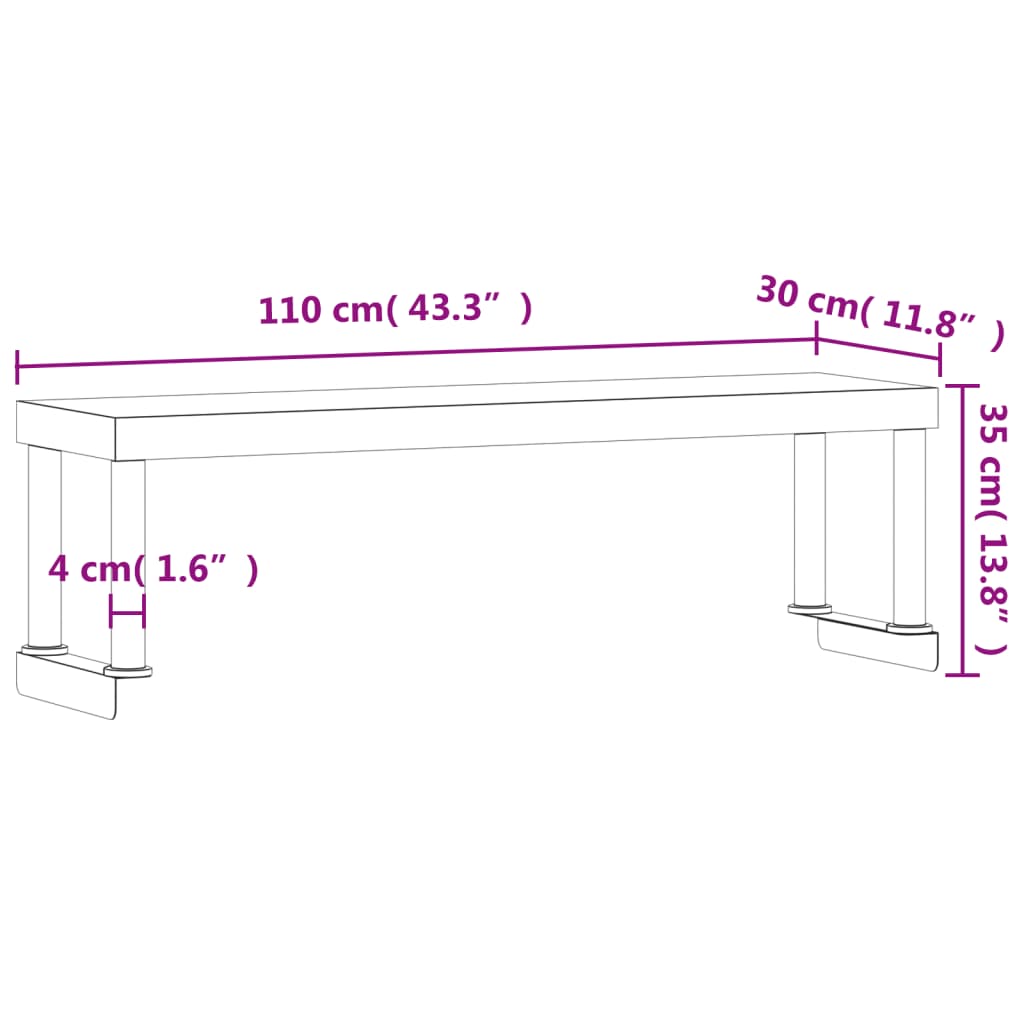 Rozsdamentes acél munkaasztal feletti polc 110 x 30 x 35 cm 8