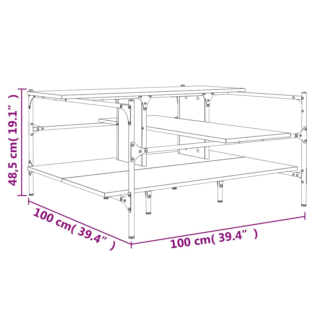 Fekete szerelt fa dohányzóasztal 100 x 100 x 48,5 cm 10