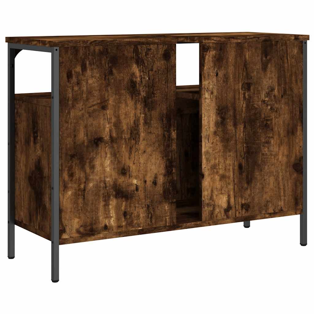 Füstölt tölgy szerelt fa fürdőszobai mosdószekrény 80x30x60 cm 6