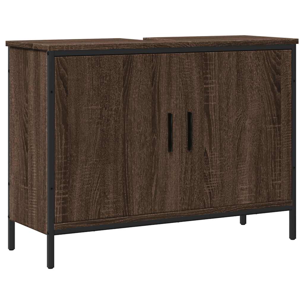 Barna tölgy szerelt fa fürdőszobai mosdószekrény 80x30x60 cm 2