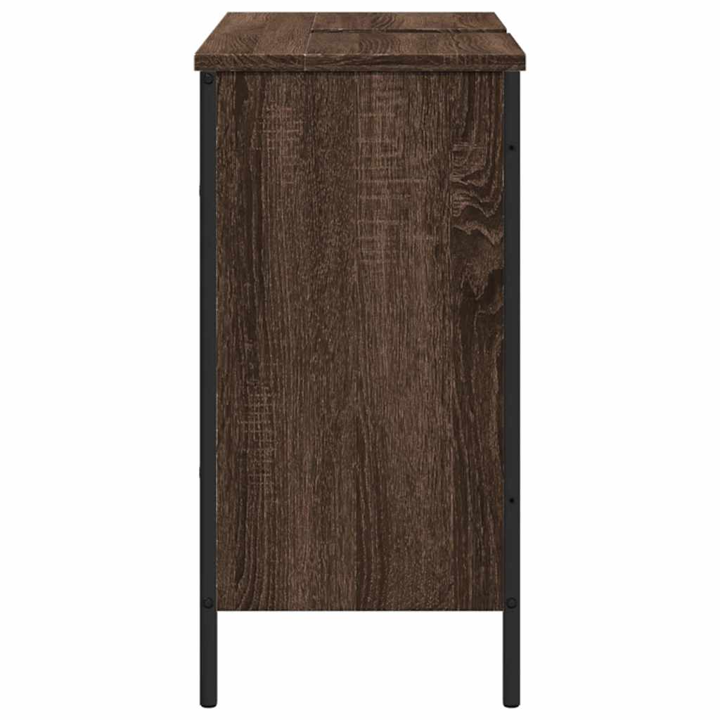 Barna tölgy szerelt fa fürdőszobai mosdószekrény 80x30x60 cm 7