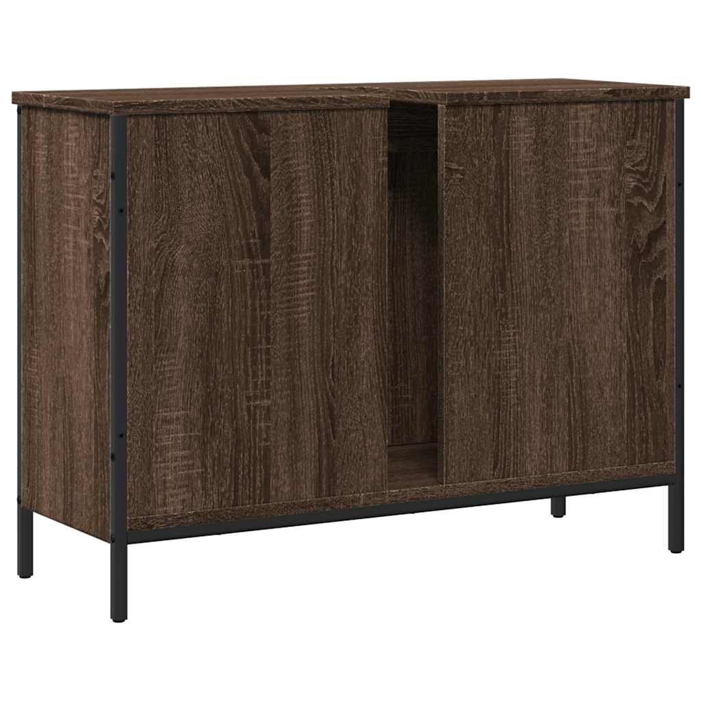 Barna tölgy szerelt fa fürdőszobai mosdószekrény 80x30x60 cm 6