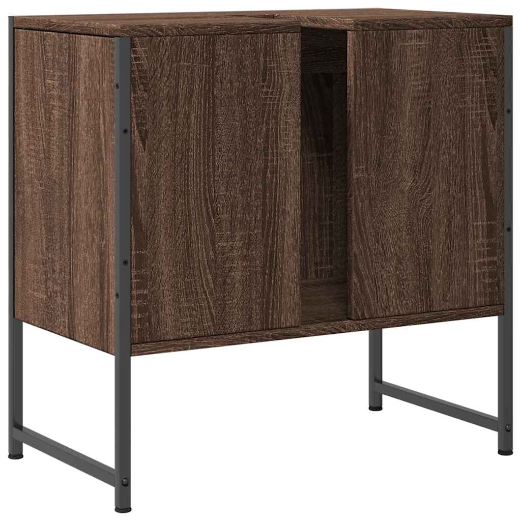 Barna tölgy szerelt fa fürdőszobai mosdószekrény 60x33x60 cm 6