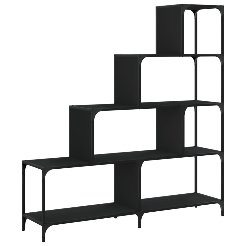 4 szintes fekete szerelt fa könyvespolc 139x33,5x149 cm 7