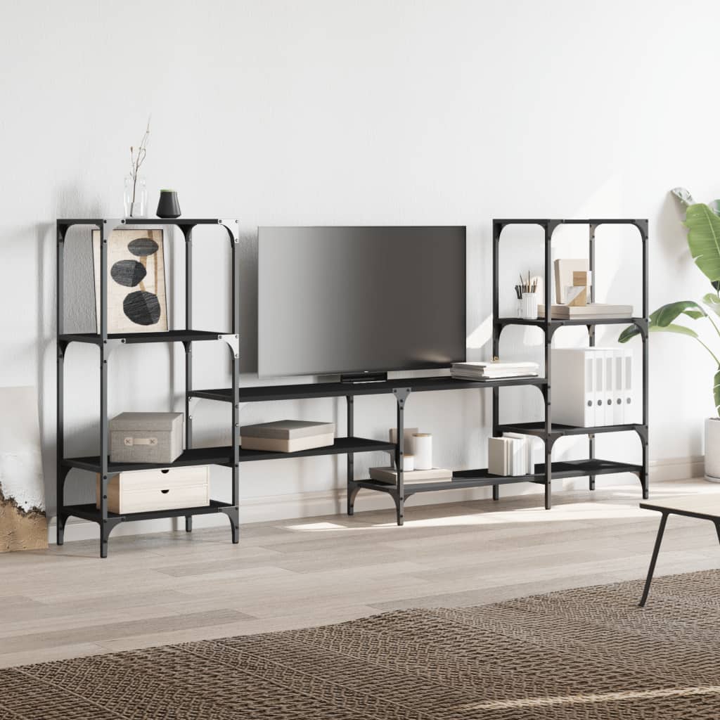Fekete szerelt fa TV-szekrény 206,5x28,5x95 cm 4