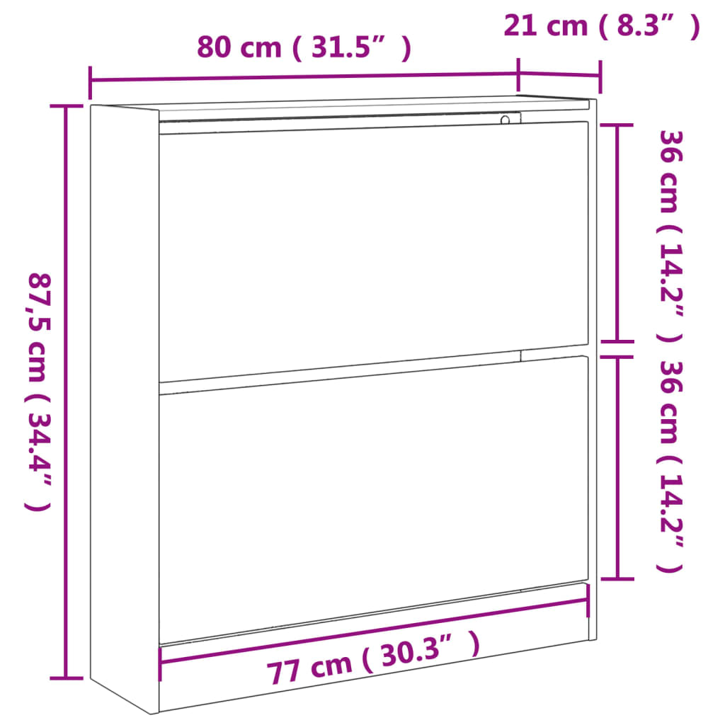 Füstös tölgy színű szerelt fa cipőszekrény 80 x 21 x 87,5 cm 9