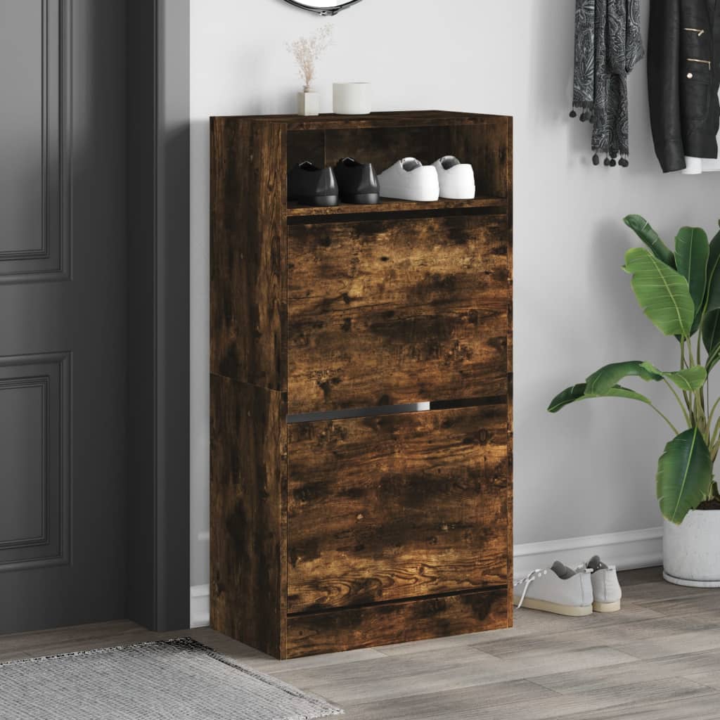 Füstös tölgy színű szerelt fa cipőszekrény 60x34x116 cm 3