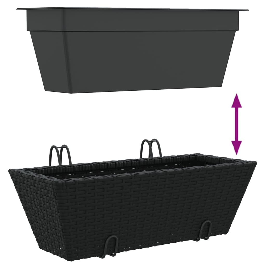 2 db fekete polyrattan növénytartó horoggal 9