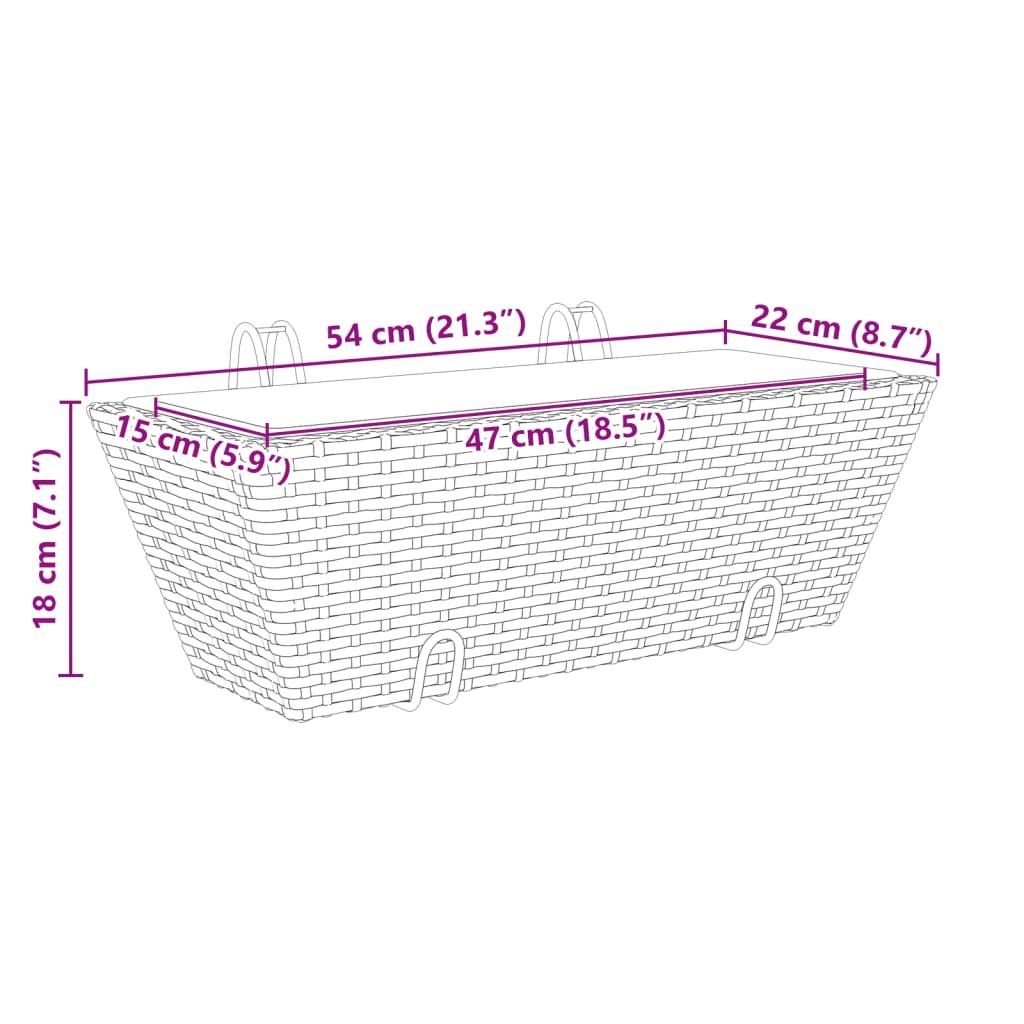 2 db fekete polyrattan növénytartó horoggal 11