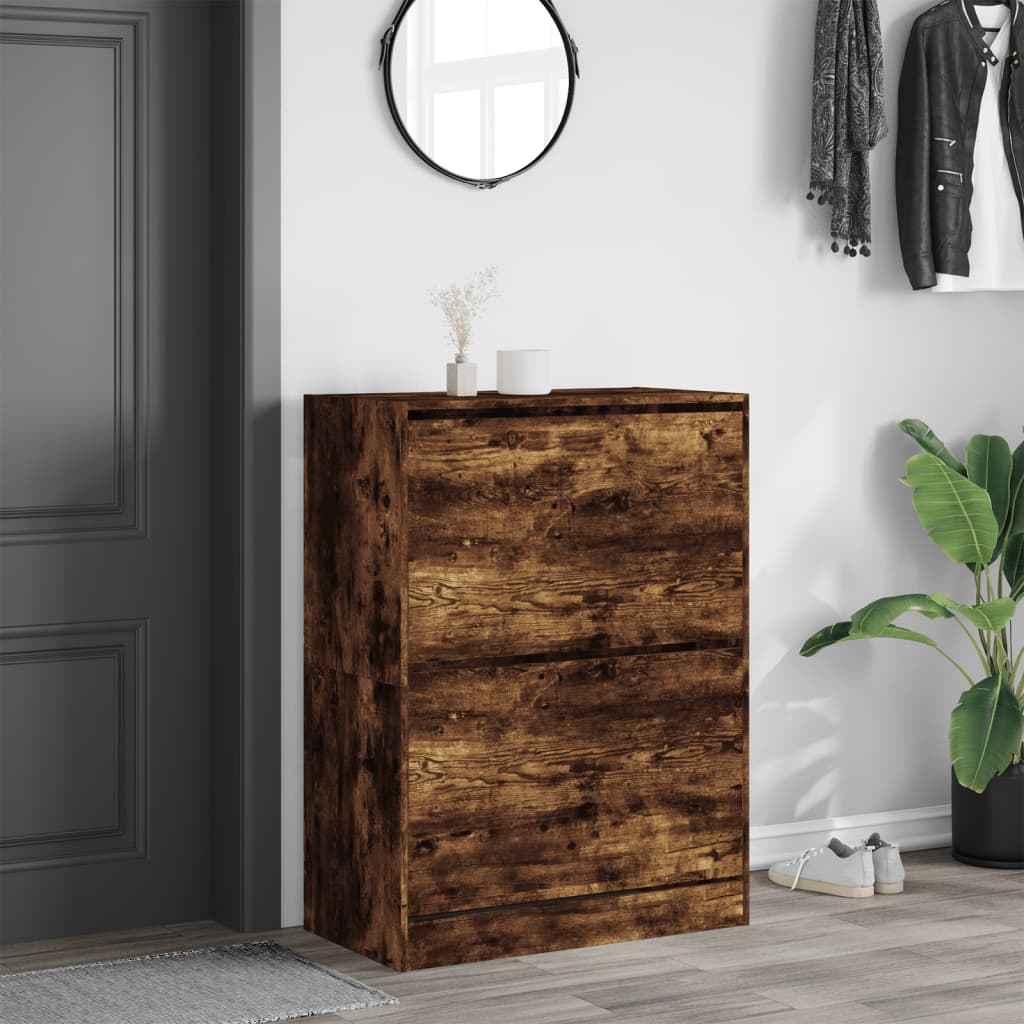 Füstös tölgy cipőszekrény 2 kihajtható fiókkal 80x42x108 cm 3