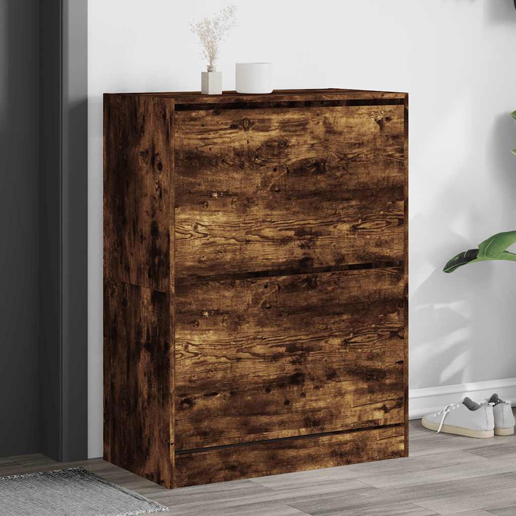 Füstös tölgy cipőszekrény 2 kihajtható fiókkal 80x42x108 cm