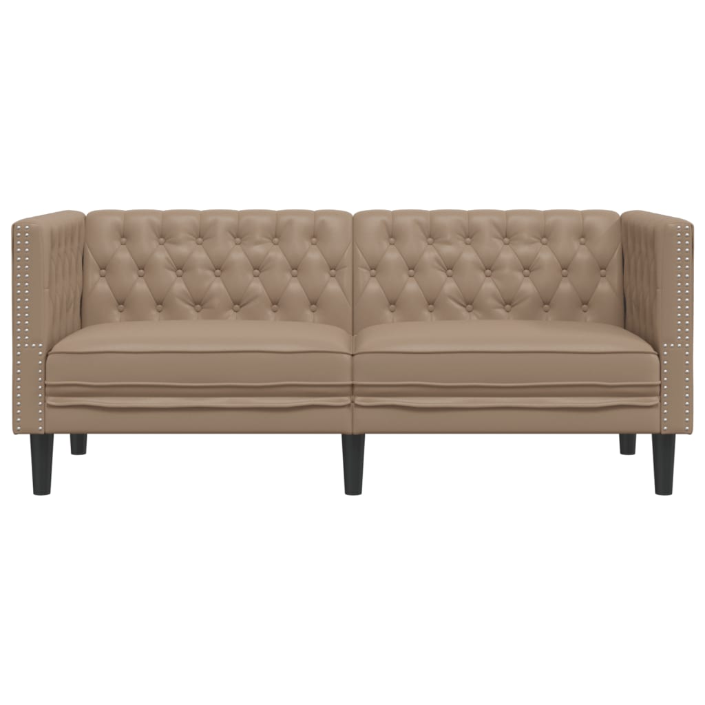 Kétszemélyes kávészínű műbőr Chesterfield kanapé 4