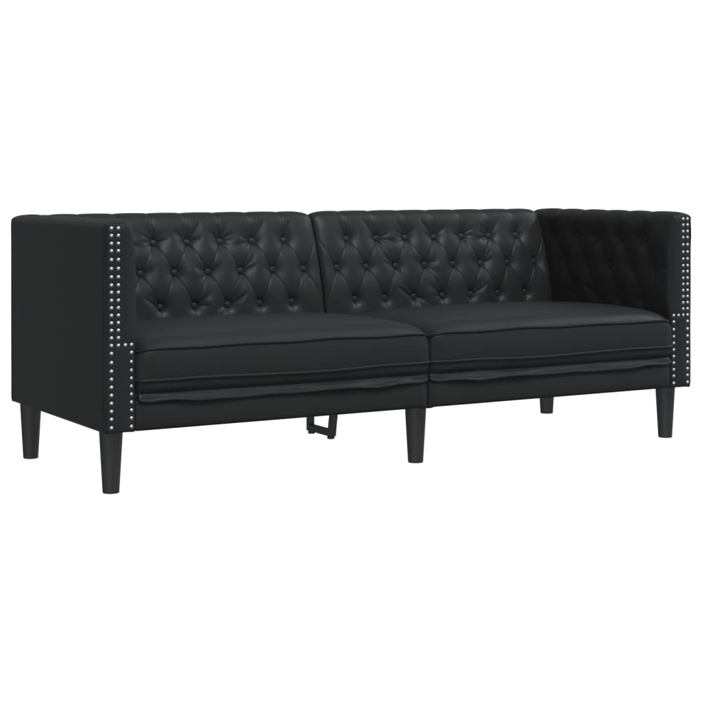 3 személyes fekete műbőr Chesterfield kanapé 2