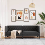 3 személyes fekete műbőr Chesterfield kanapé 3