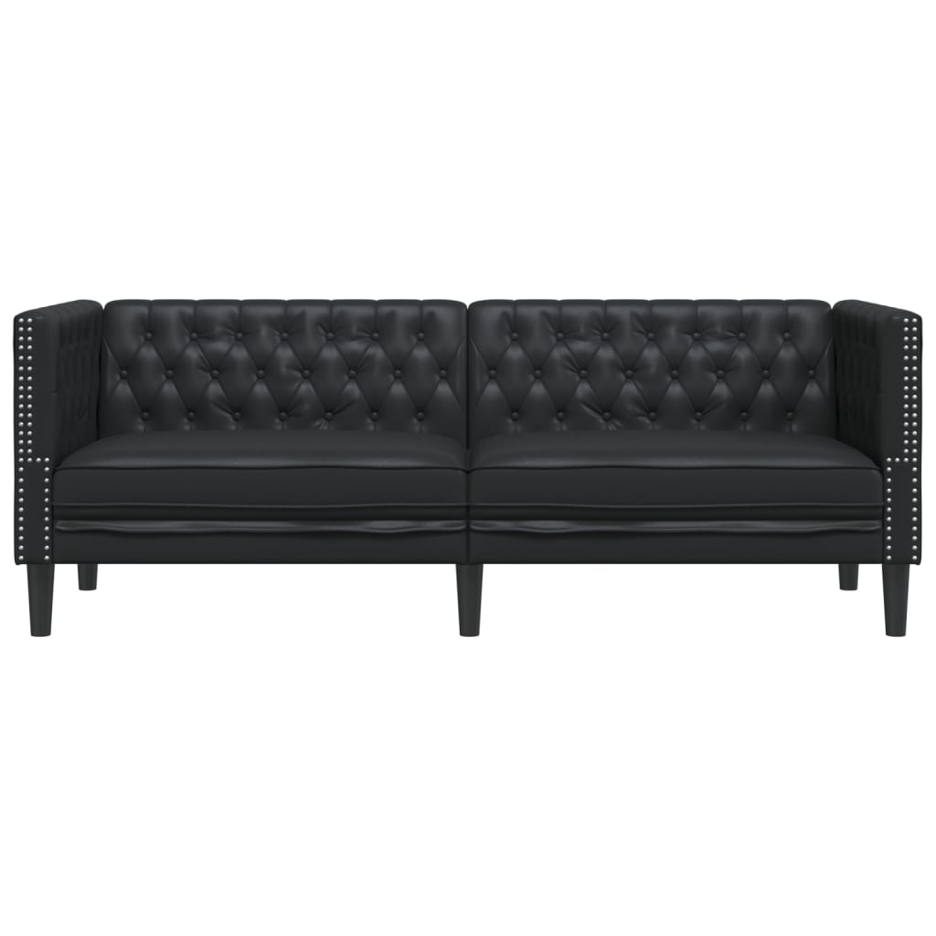 3 személyes fekete műbőr Chesterfield kanapé 4