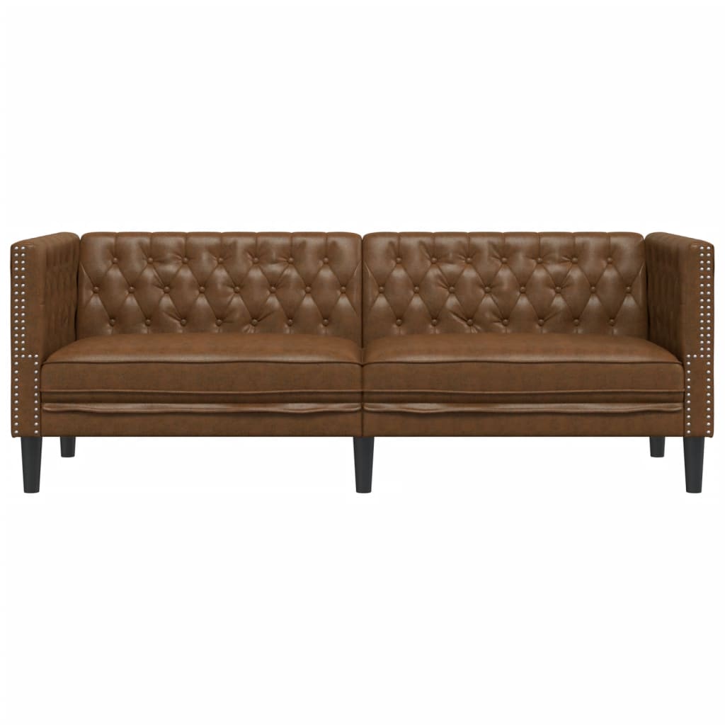 3 személyes barna műbőr Chesterfield kanapé 4