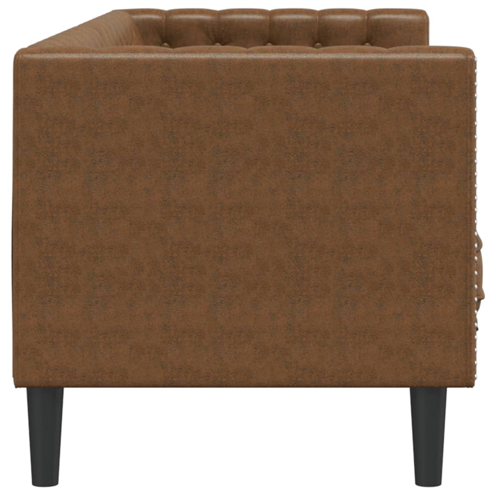 3 személyes barna műbőr Chesterfield kanapé 5