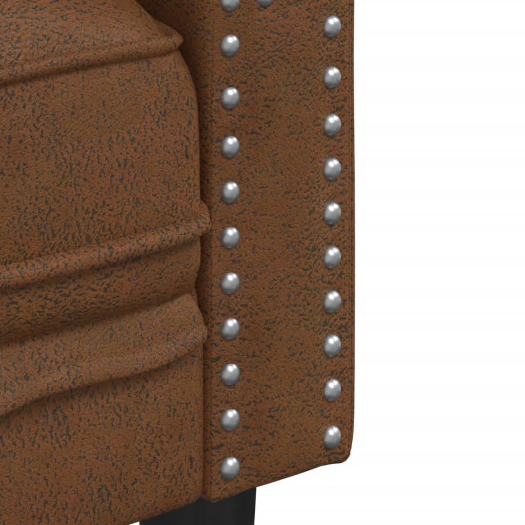 3 személyes barna műbőr Chesterfield kanapé 7