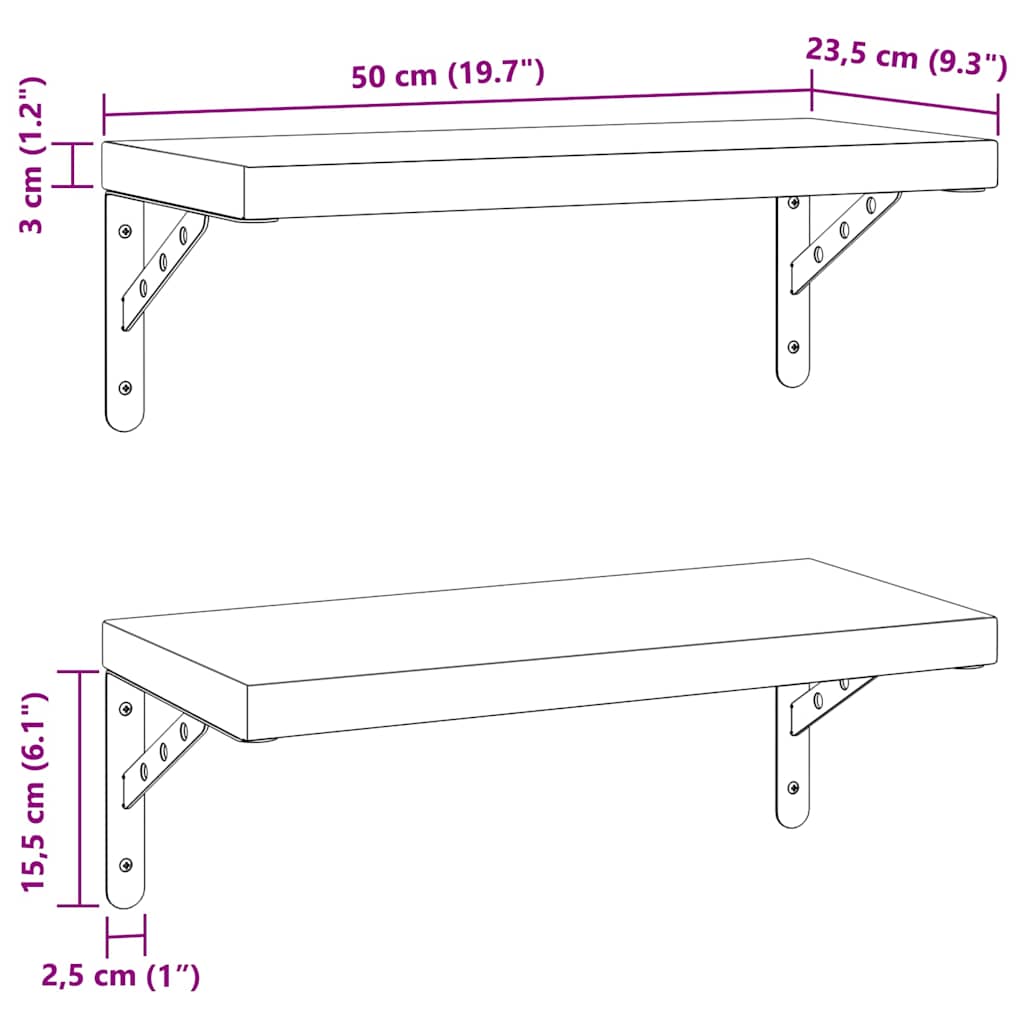 2 db ezüstszínű rozsdamentes acél fali polc 50 x 23,5 cm 9