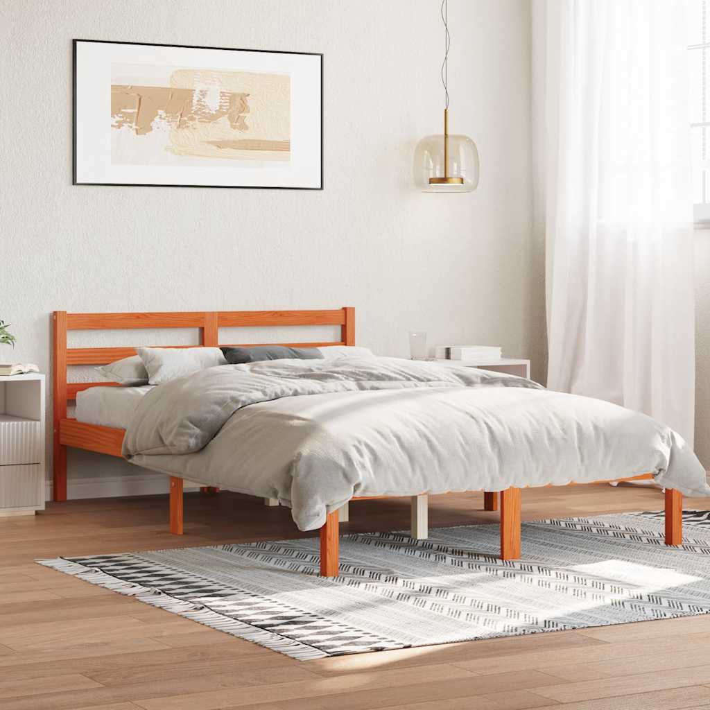 Viaszbarna tömör fenyőfa ágy matrac nélkül 150 x 200 cm