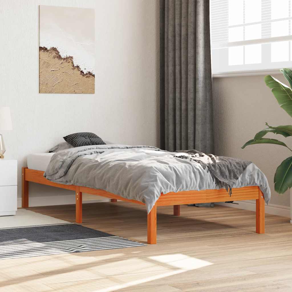 Viaszbarna tömör fenyőfa ágy matrac nélkül 90 x 200 cm