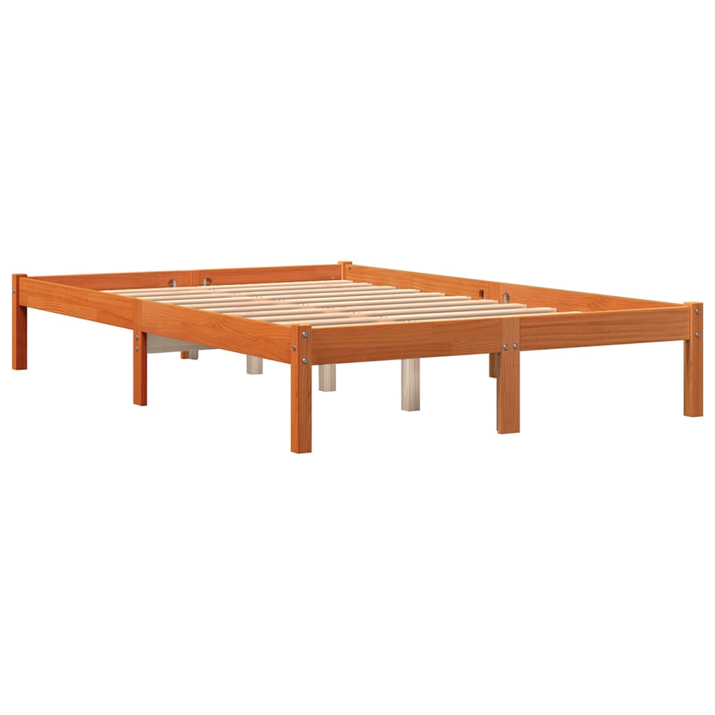 Viaszbarna tömör fenyőfa ágy matrac nélkül 140 x 200 cm 3