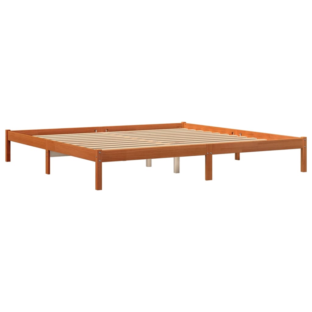 Viaszbarna tömör fenyőfa ágy matrac nélkül 200 x 200 cm 3