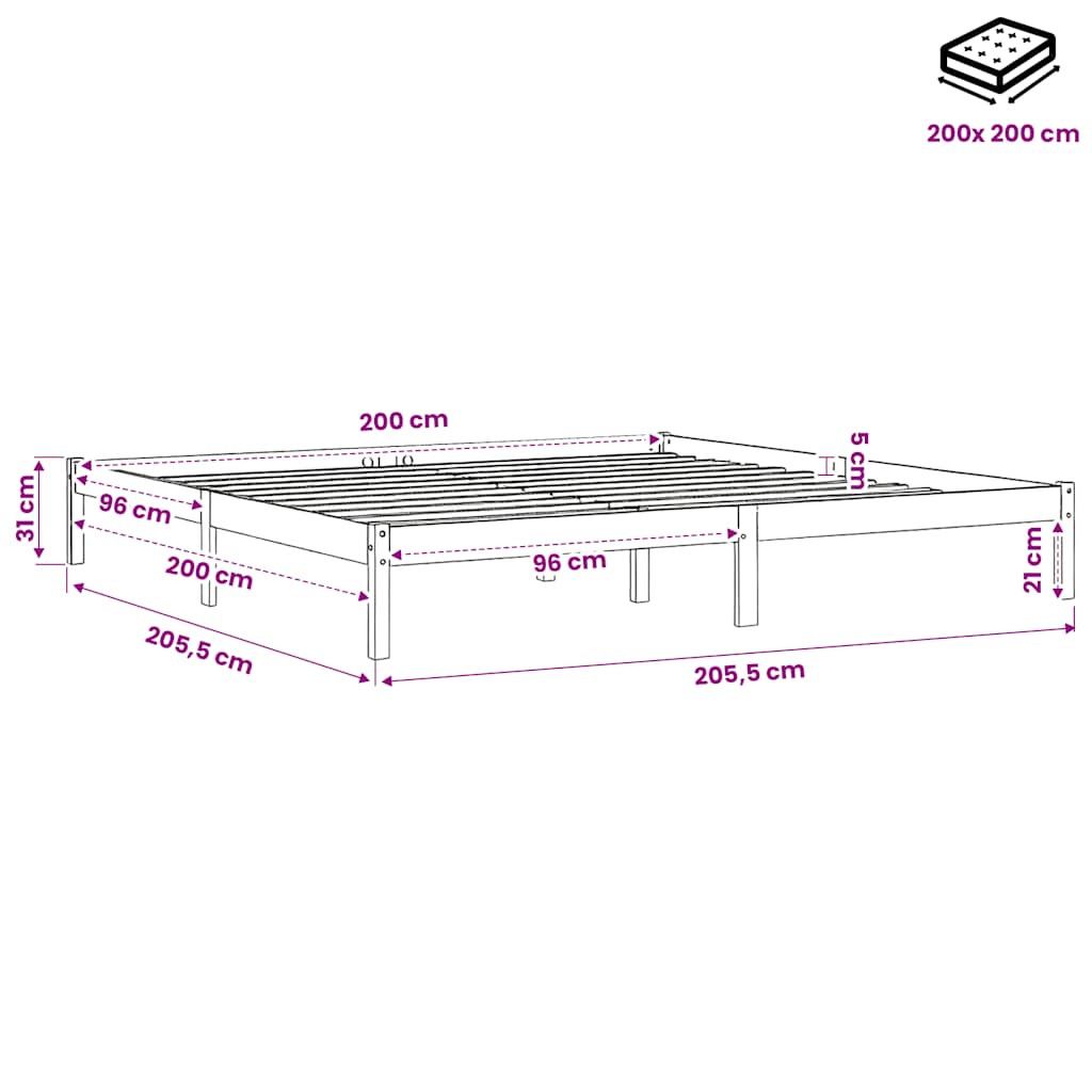 Viaszbarna tömör fenyőfa ágy matrac nélkül 200 x 200 cm 8