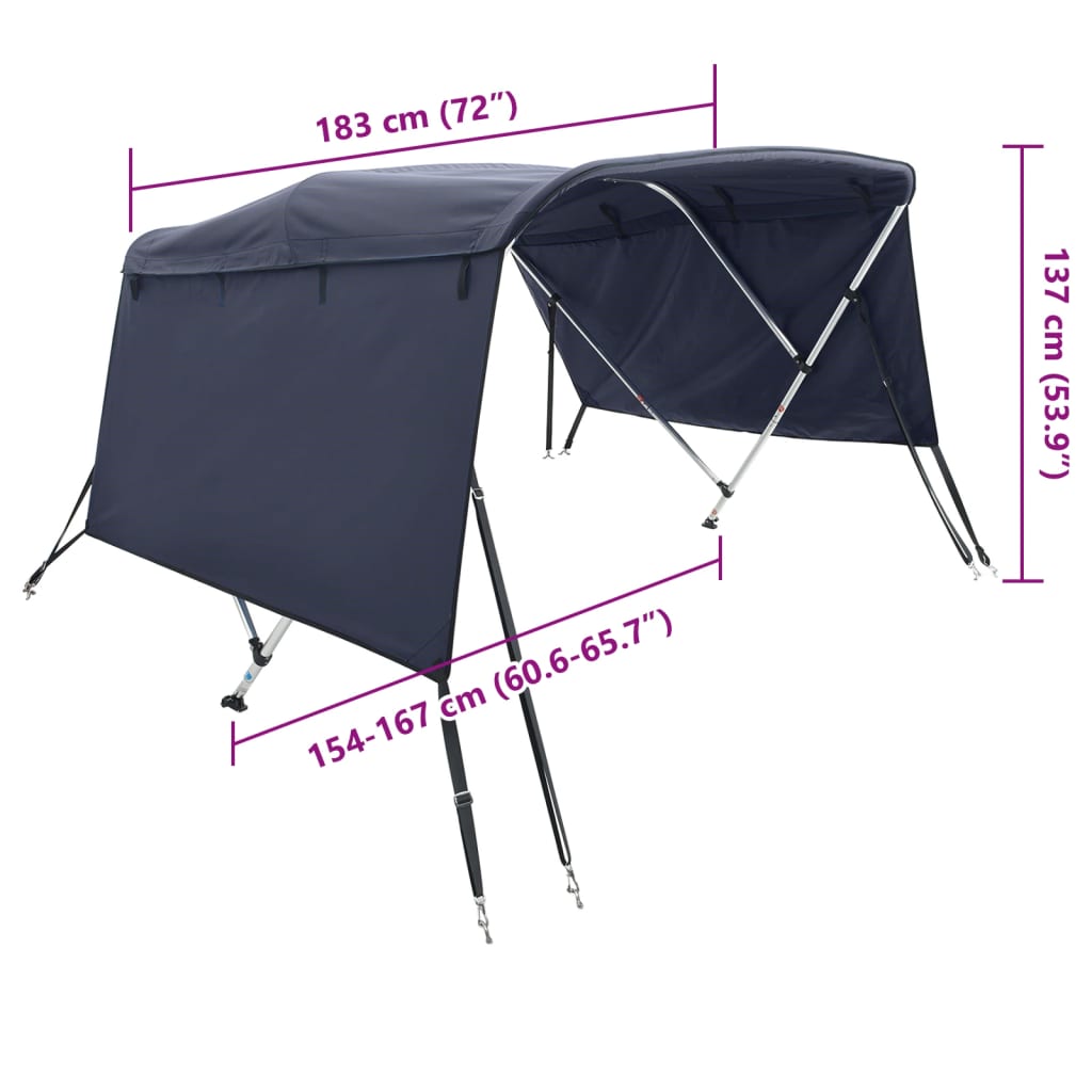 Háromágú bimini tető oldalfalakkal 183 x (154-167) x 137 cm 12