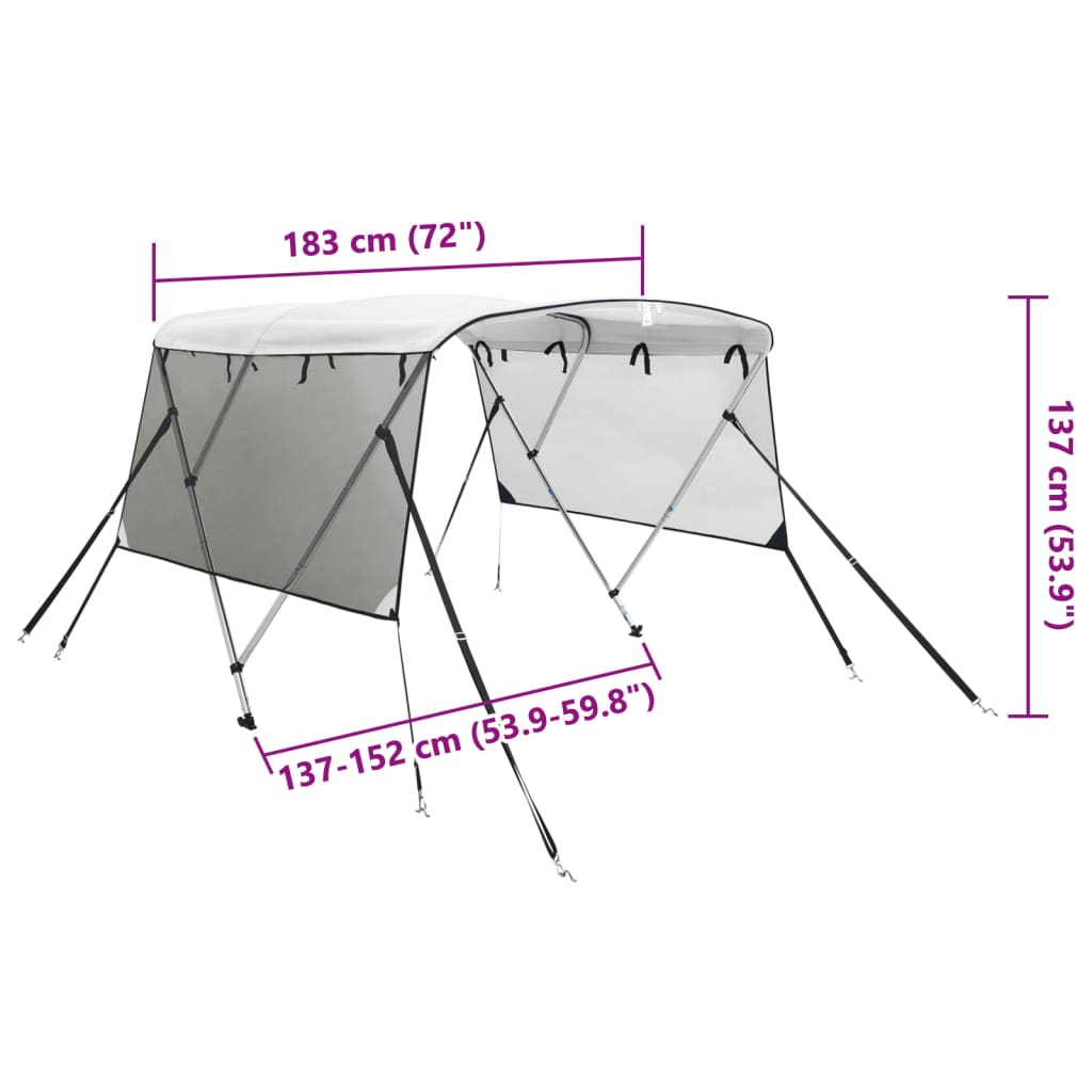 Háromágú bimini tető hálós oldalfalakkal 183x(137-152)x137 cm 12
